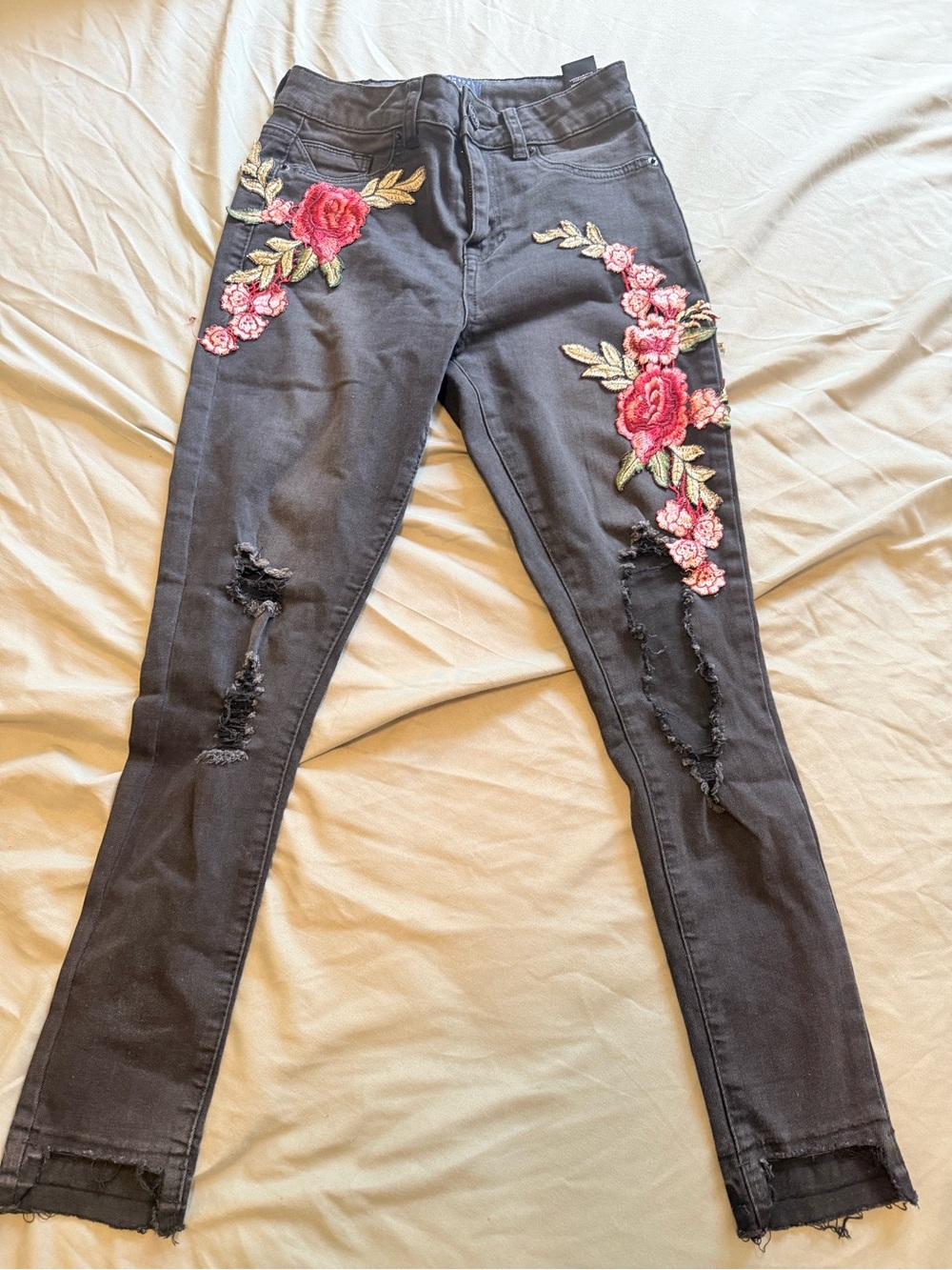 Boom Boom Jeans Black Skinny Jeans with Rose Embroidery